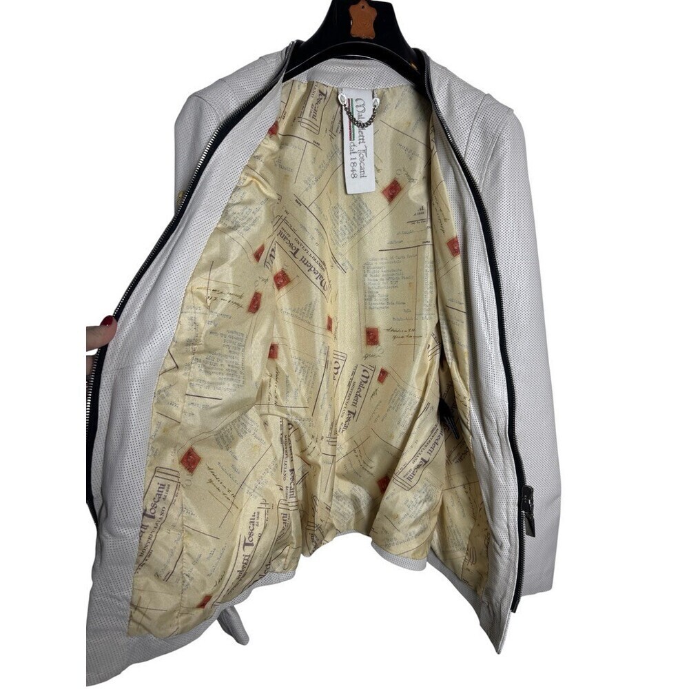 Maledetti Toscani Perforated Leather Jacket Women's Medium Cream Italy zipper - Picture 4 of 8